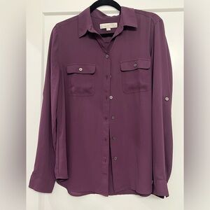 LOFT Purple Button Down Blouse/Top Size Medium EUC
